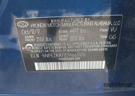 2018 Hyundai Sonata Se z USA, uszkodzony, nr VIN 5NPE24AF8JH663170